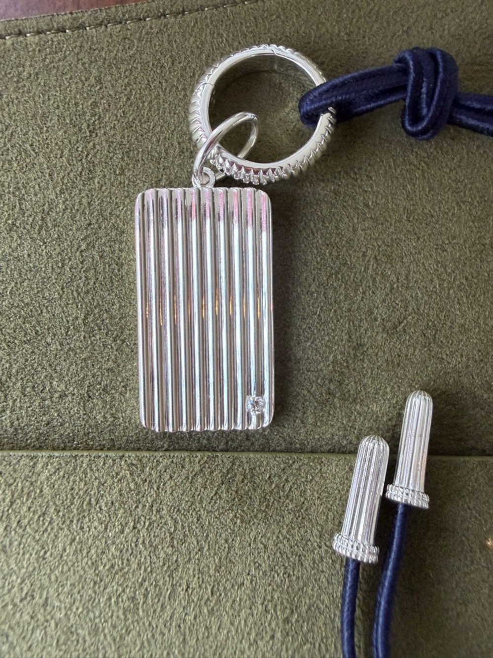 Diamond Rectangle Barre Medallion with Diamond & Removable Silk Cord Necklace - Picture 6 of 16